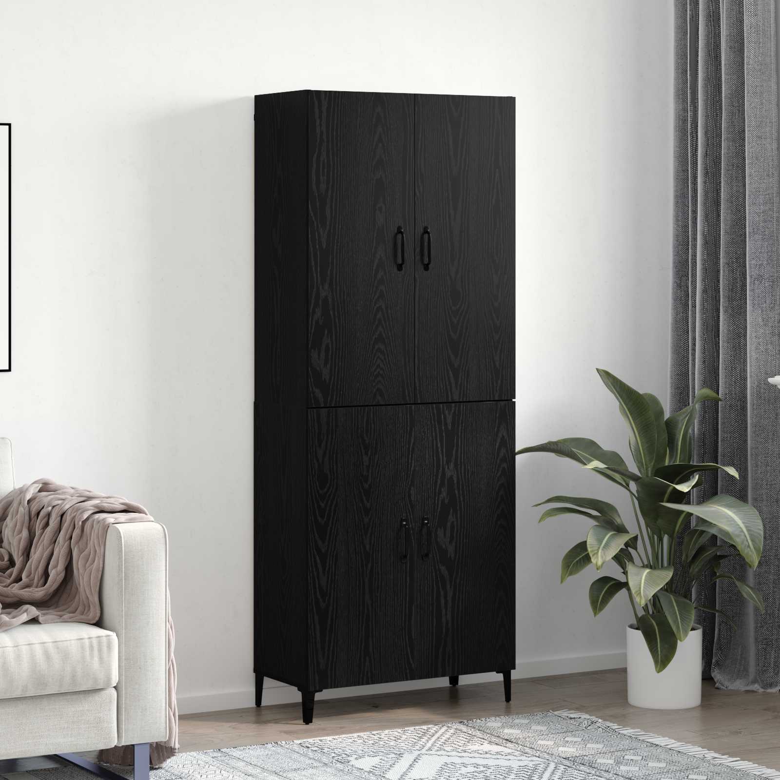 Hoge kast 2 pcs Zwart Eiken Bewerkt hout