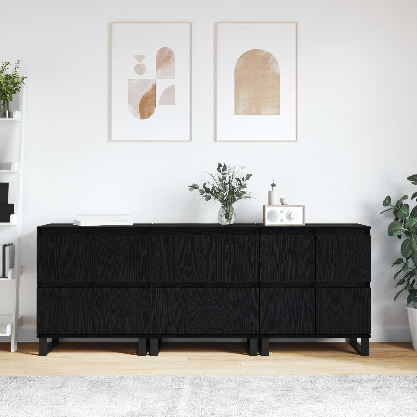 Dressoir 3 pcs Zwart Eiken 60 x 35 x 70 cm