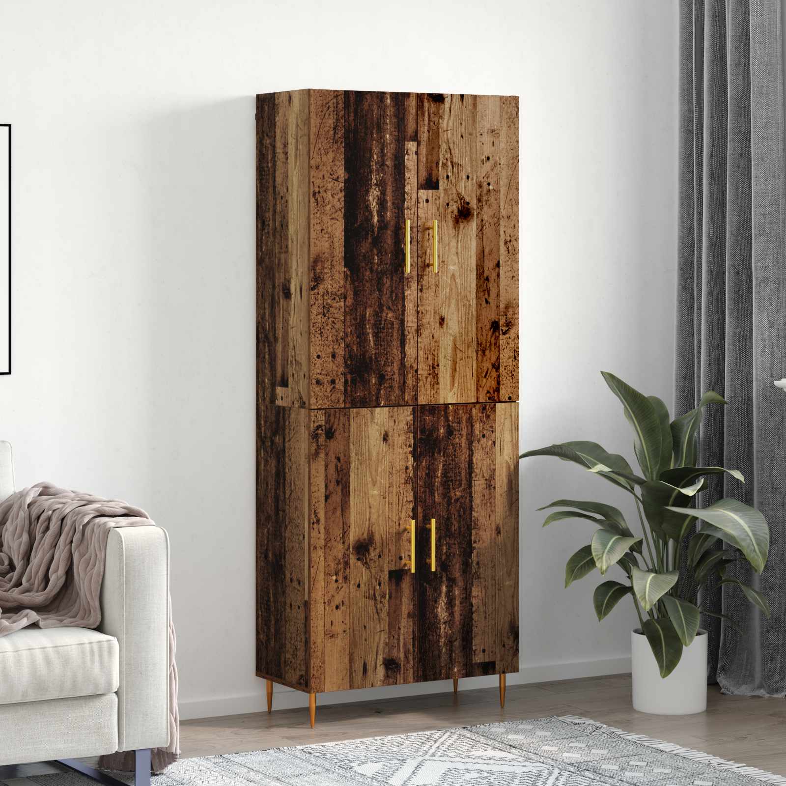 Highboard Oud hout 69,5 x 34 x 180 cm Bewerkt hout