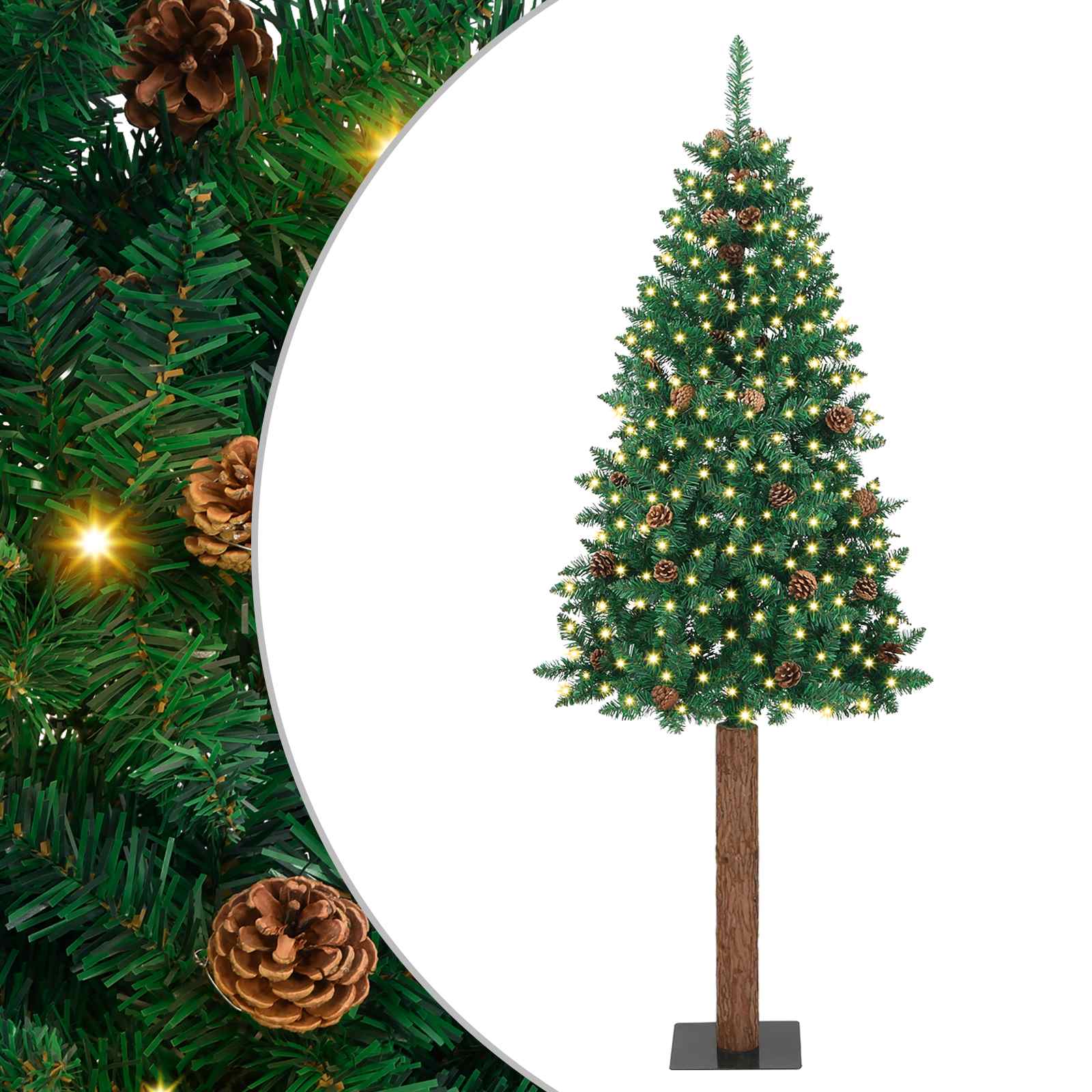 Slanke Kerstboom Groen 210 cm PVC en massief dennenhout