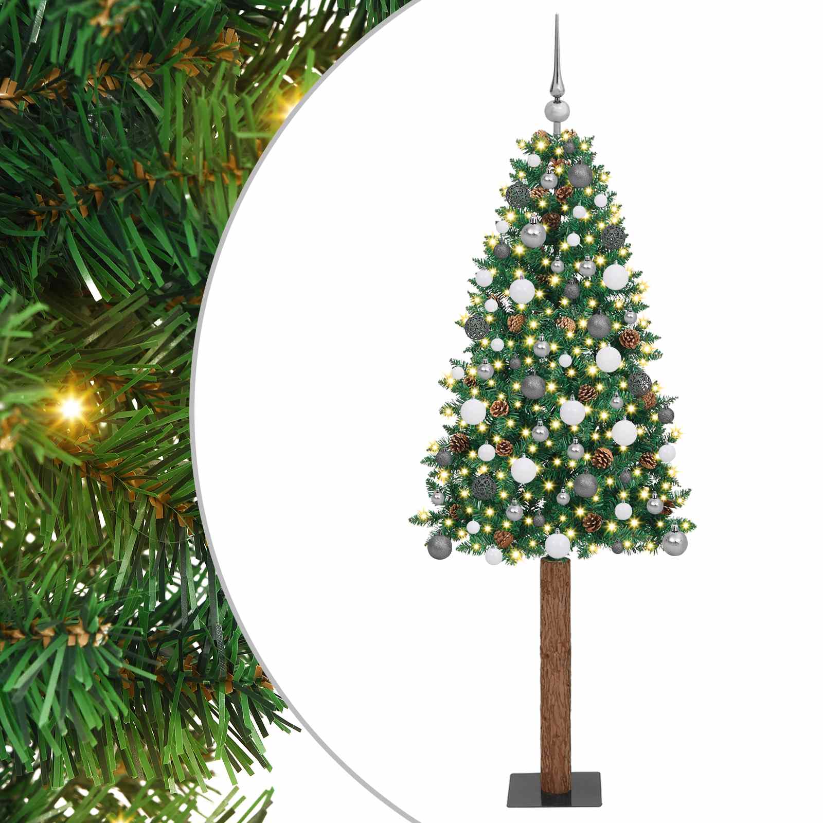 Slanke Kerstboom Groen 210 cm PVC en massief dennenhout