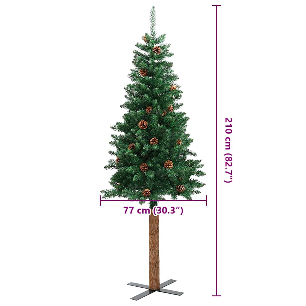 Slanke Kerstboom Groen 210 cm PVC en massief dennenhout – afbeelding 12