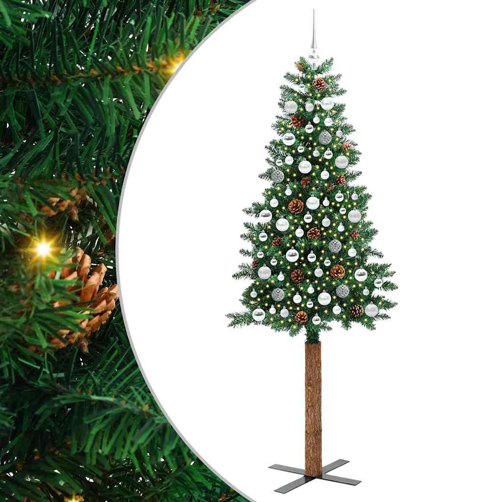 Slanke Kerstboom Groen 210 cm PVC en massief dennenhout – afbeelding 2