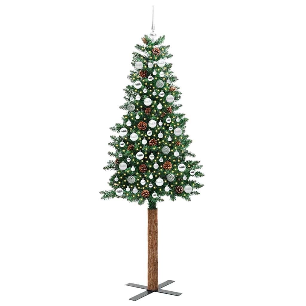 Slanke Kerstboom Groen 210 cm PVC en massief dennenhout – afbeelding 3