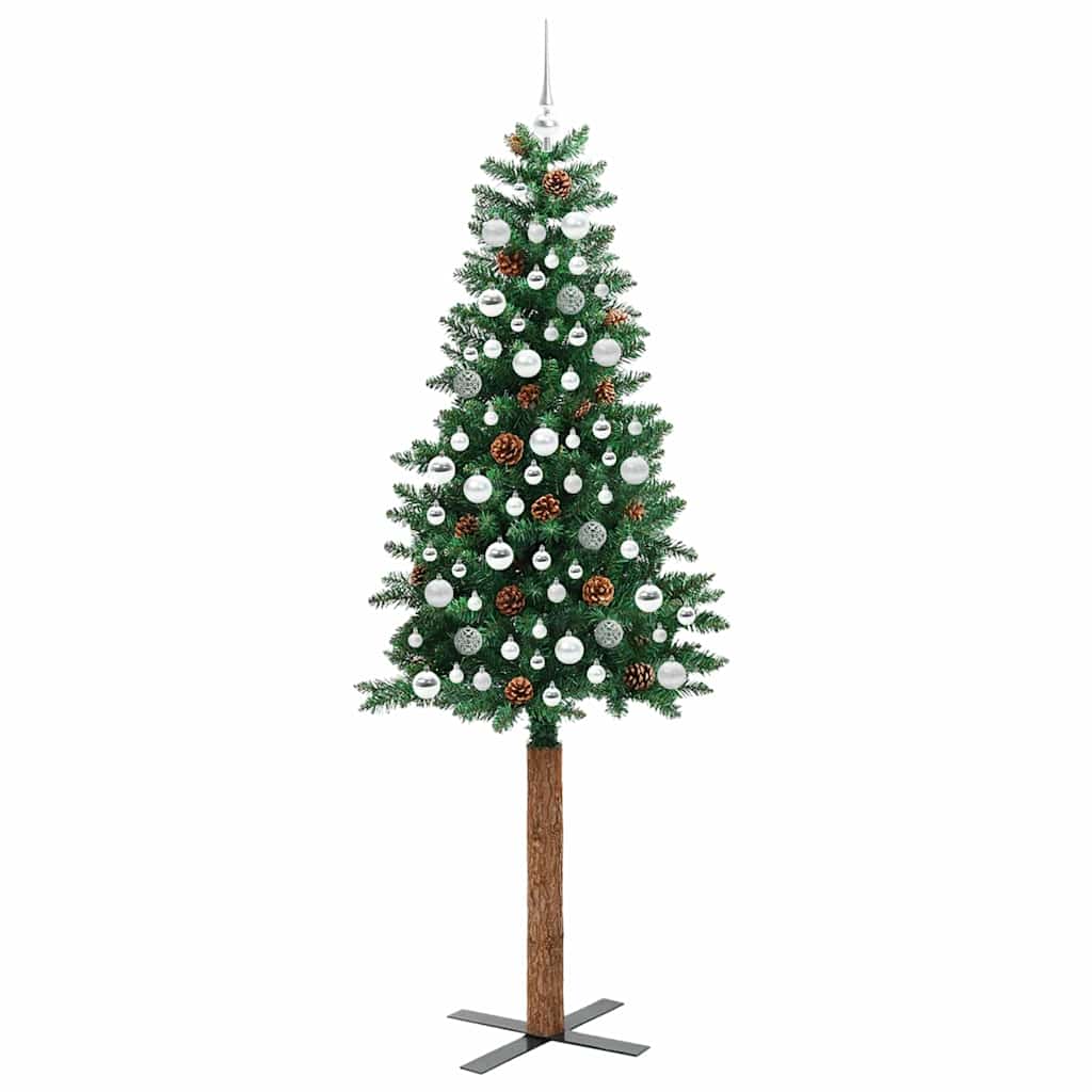 Slanke Kerstboom Groen 210 cm PVC en massief dennenhout – afbeelding 4