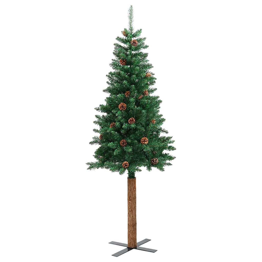 Slanke Kerstboom Groen 210 cm PVC en massief dennenhout – afbeelding 5