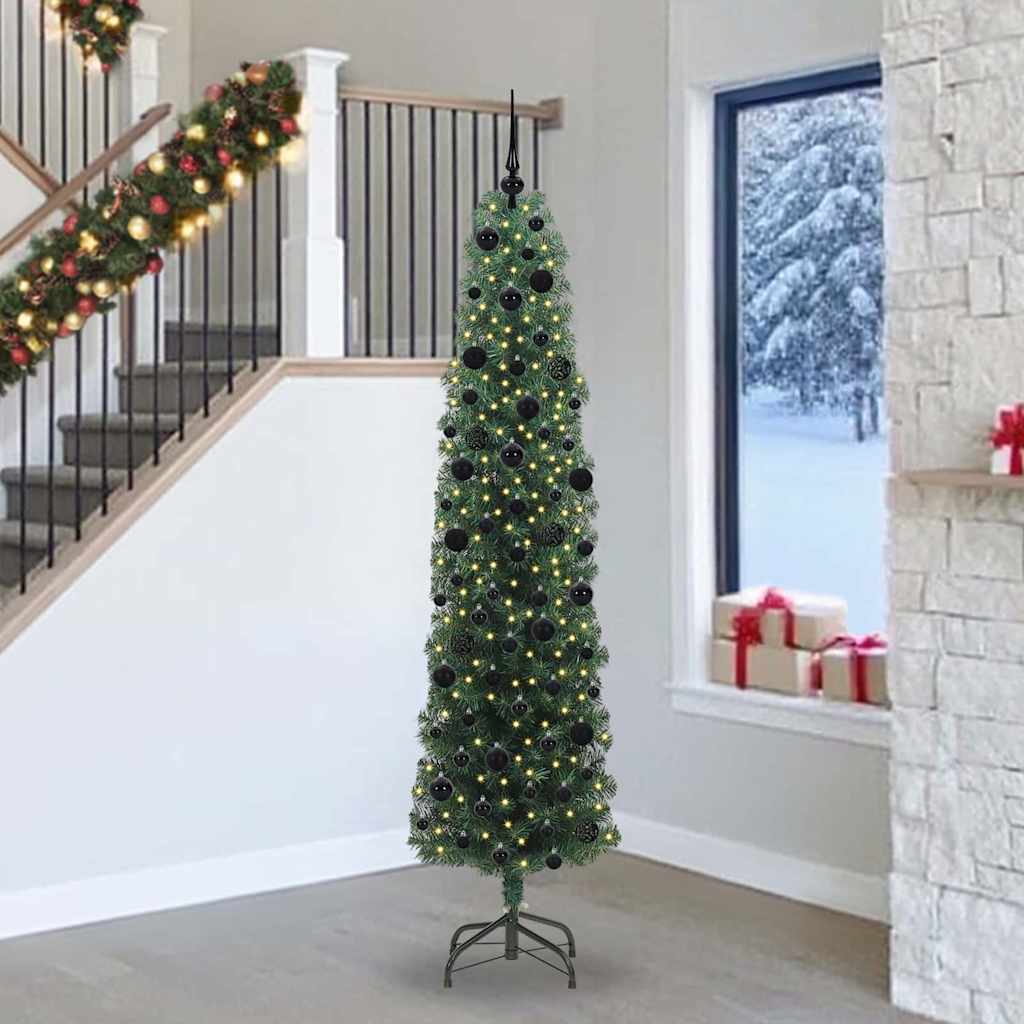 Kunstkerstboom Groen 240 cm PVC en Staal en Kunststof