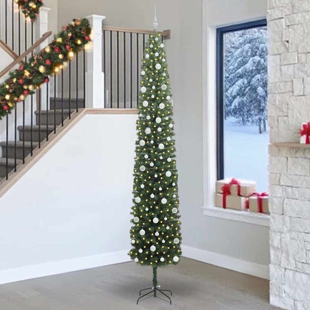 Kunstkerstboom Groen 270 cm PVC en Staal en Kunststof