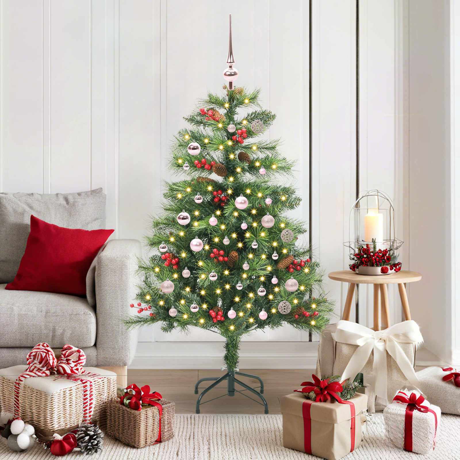 Kunstkerstboom met LED -striplichten Groen 150 cm PVC en Metaal – afbeelding 1