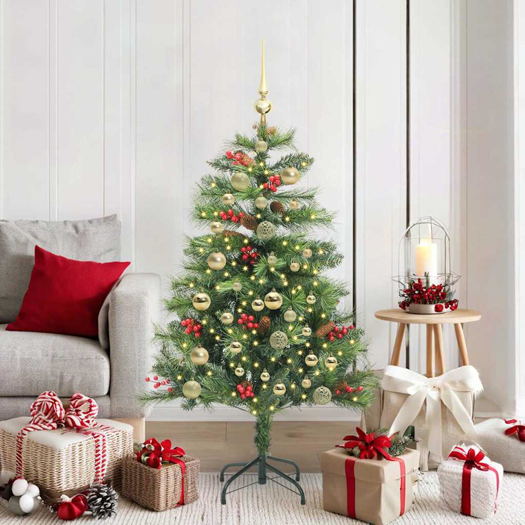 Kunstkerstboom met LED -striplichten Groen 150 cm PVC en Metaal