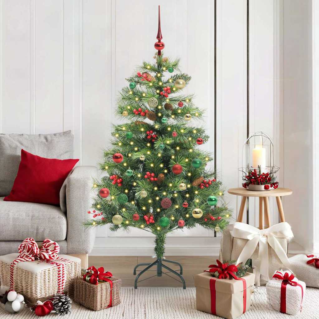 Kunstkerstboom met LED -striplichten Groen 150 cm PVC en Metaal