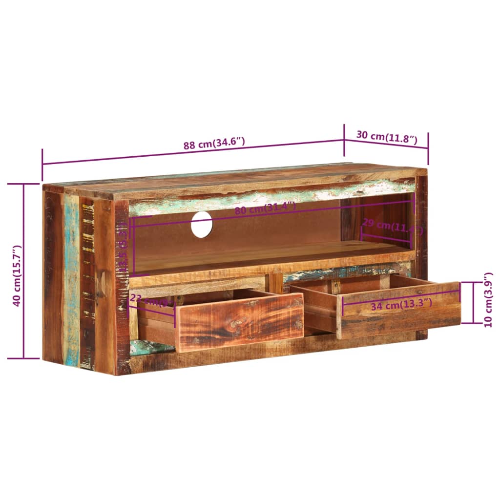 Tv-meubel 88x30x40 cm massief gerecycled hout – afbeelding 5