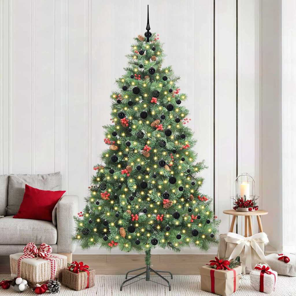 Kunstkerstboom met LED -striplichten Groen 240 cm PVC en Metaal – afbeelding 1