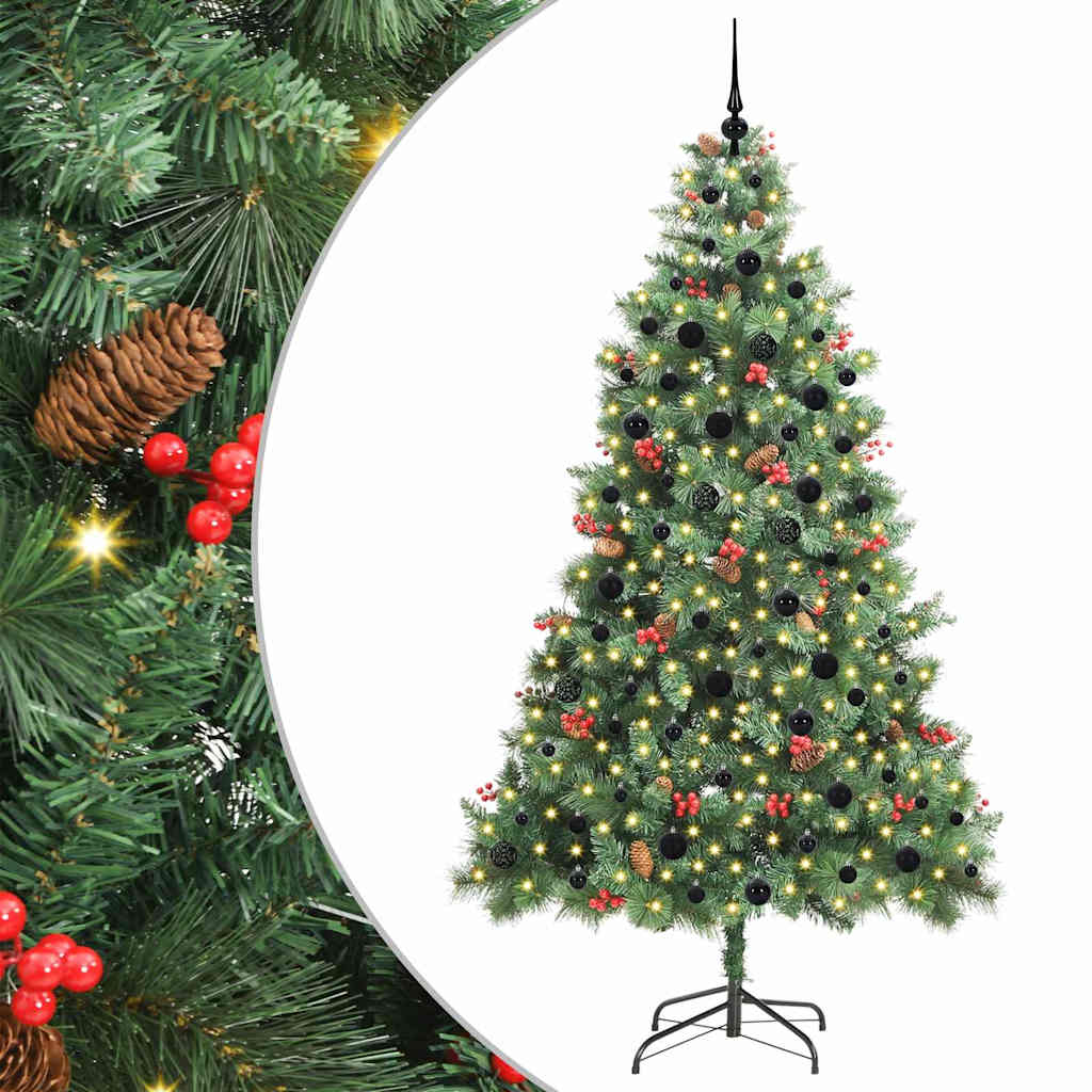 Kunstkerstboom met LED -striplichten Groen 240 cm PVC en Metaal – afbeelding 2