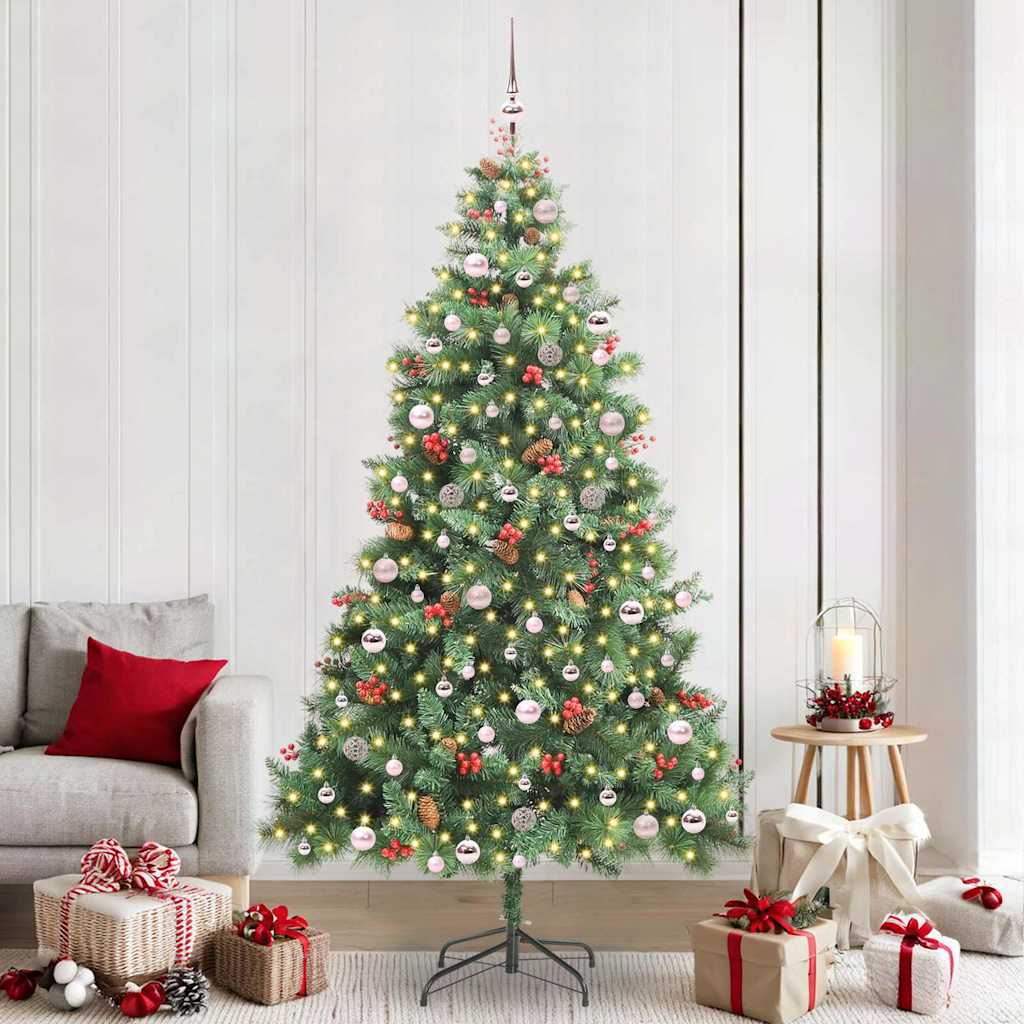 Kunstkerstboom met LED -striplichten Groen 240 cm PVC en Metaal