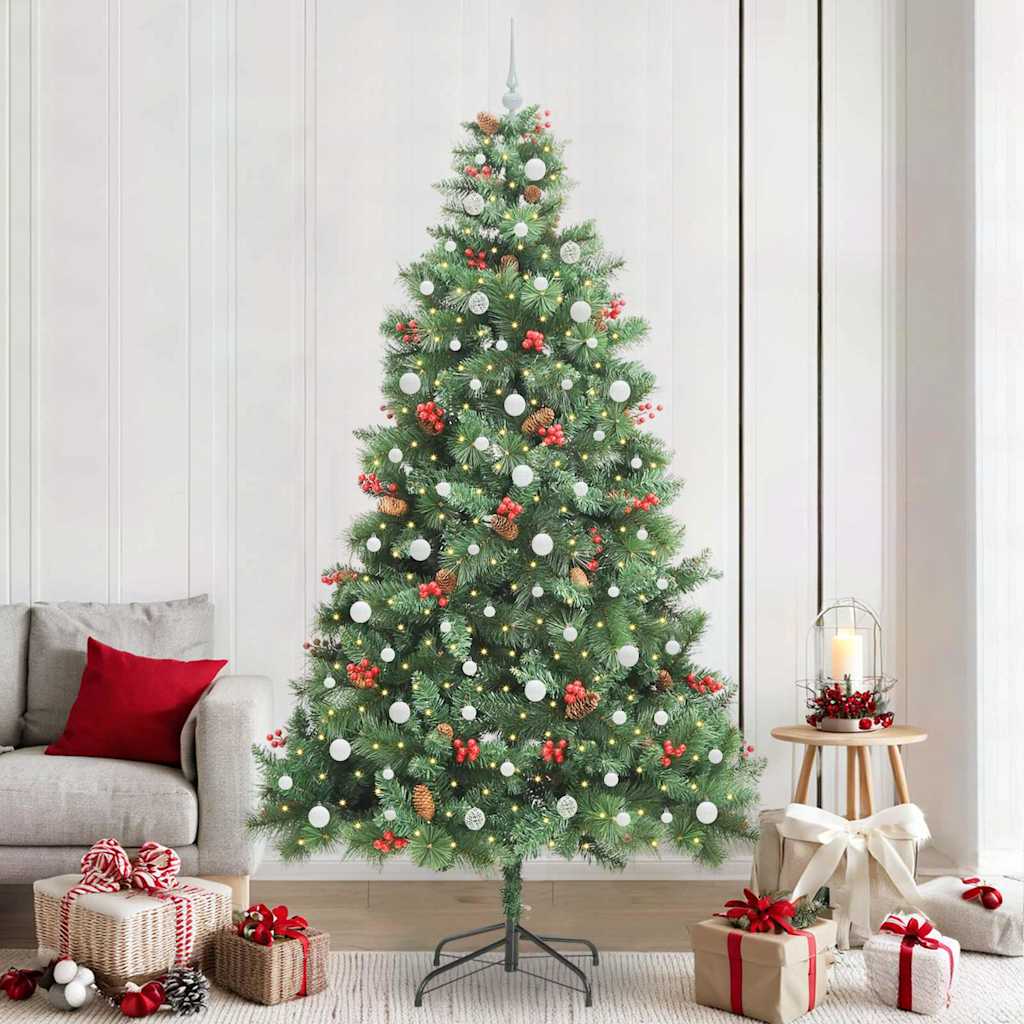 Kunstkerstboom met LED -striplichten Groen 240 cm PVC en Metaal