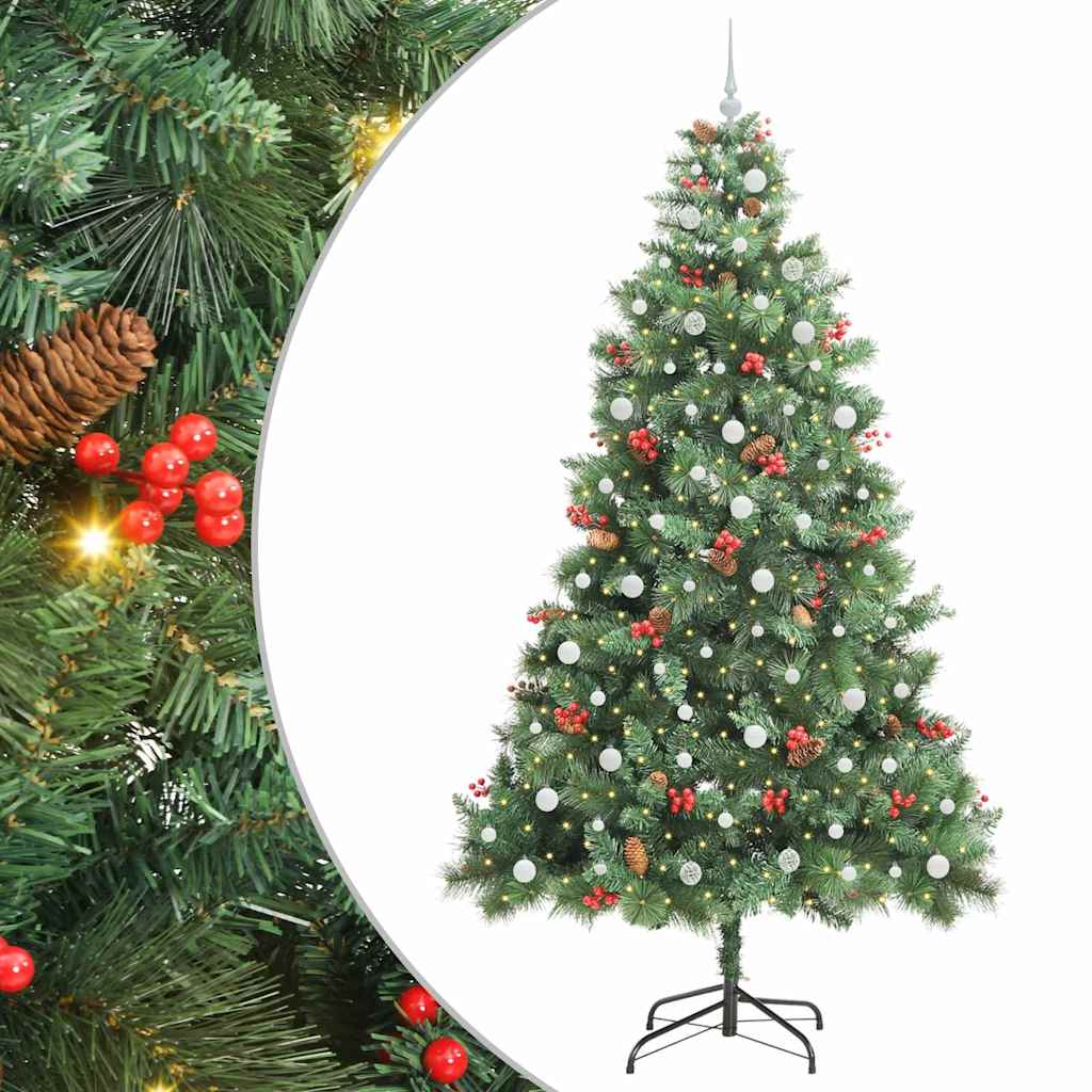 Kunstkerstboom met LED -striplichten Groen 240 cm PVC en Metaal – afbeelding 2