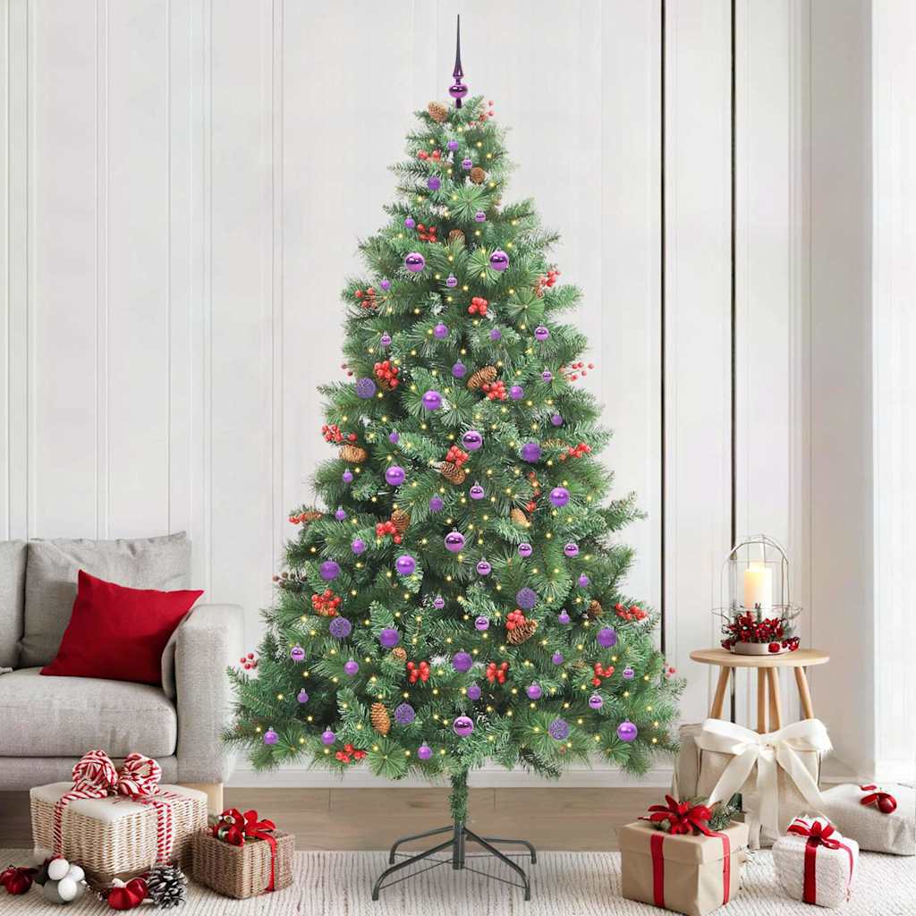 Kunstkerstboom met LED -striplichten Groen 240 cm PVC en Metaal – afbeelding 1
