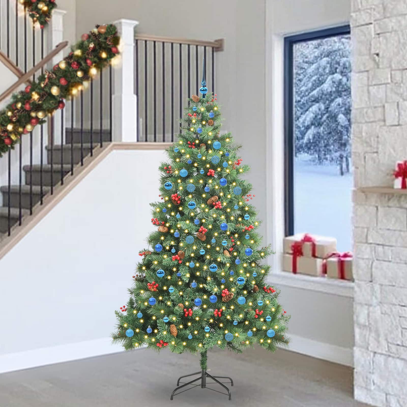 Kunstkerstboom met LED -striplichten Groen 240 cm PVC en Metaal – afbeelding 1