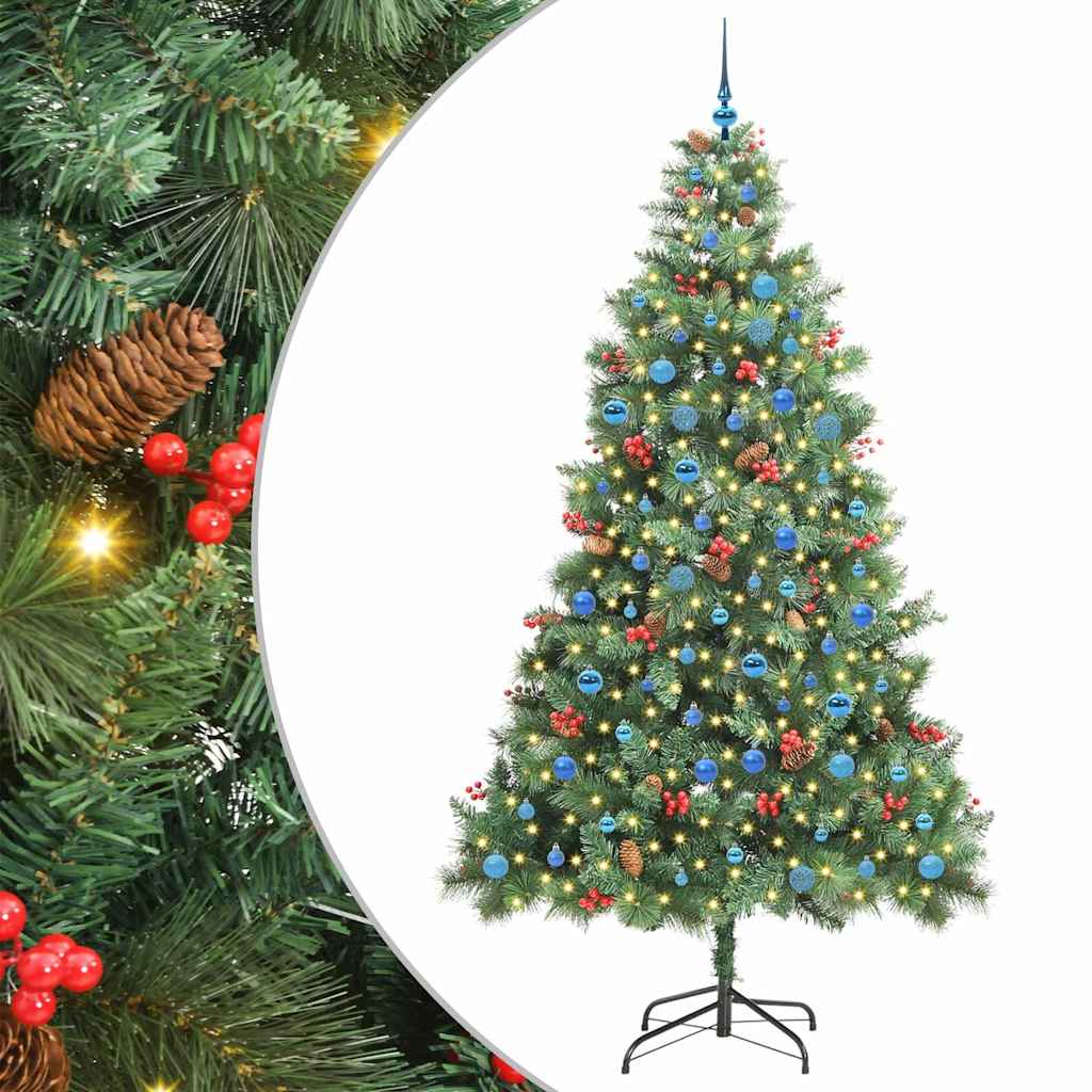 Kunstkerstboom met LED -striplichten Groen 240 cm PVC en Metaal – afbeelding 2