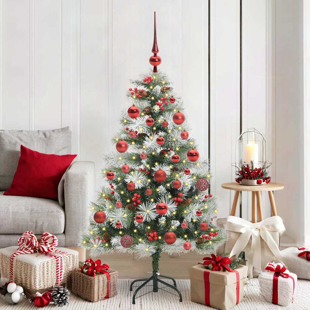 Kunstkerstboom Groen en wit 150 cm PVC en Metaal en Plastic
