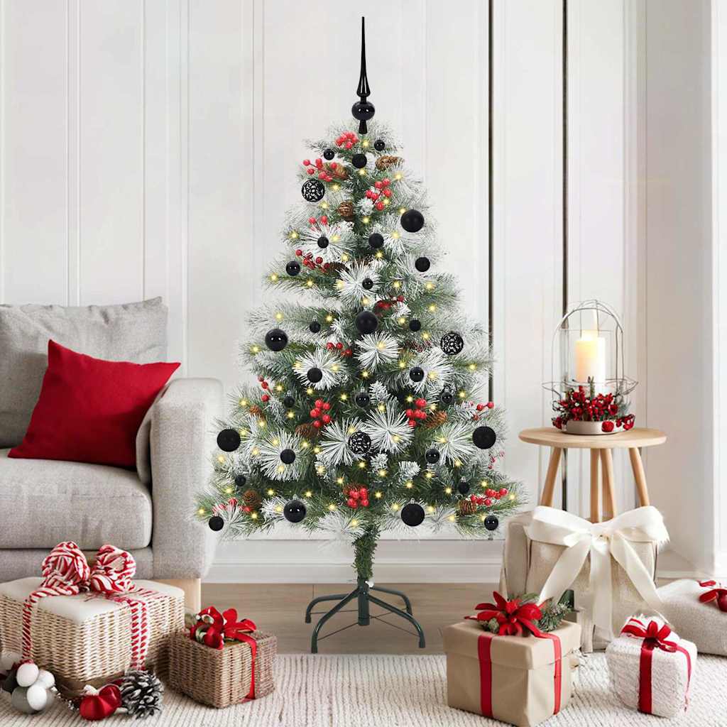 Kunstkerstboom Groen en wit 150 cm PVC en Metaal en Plastic