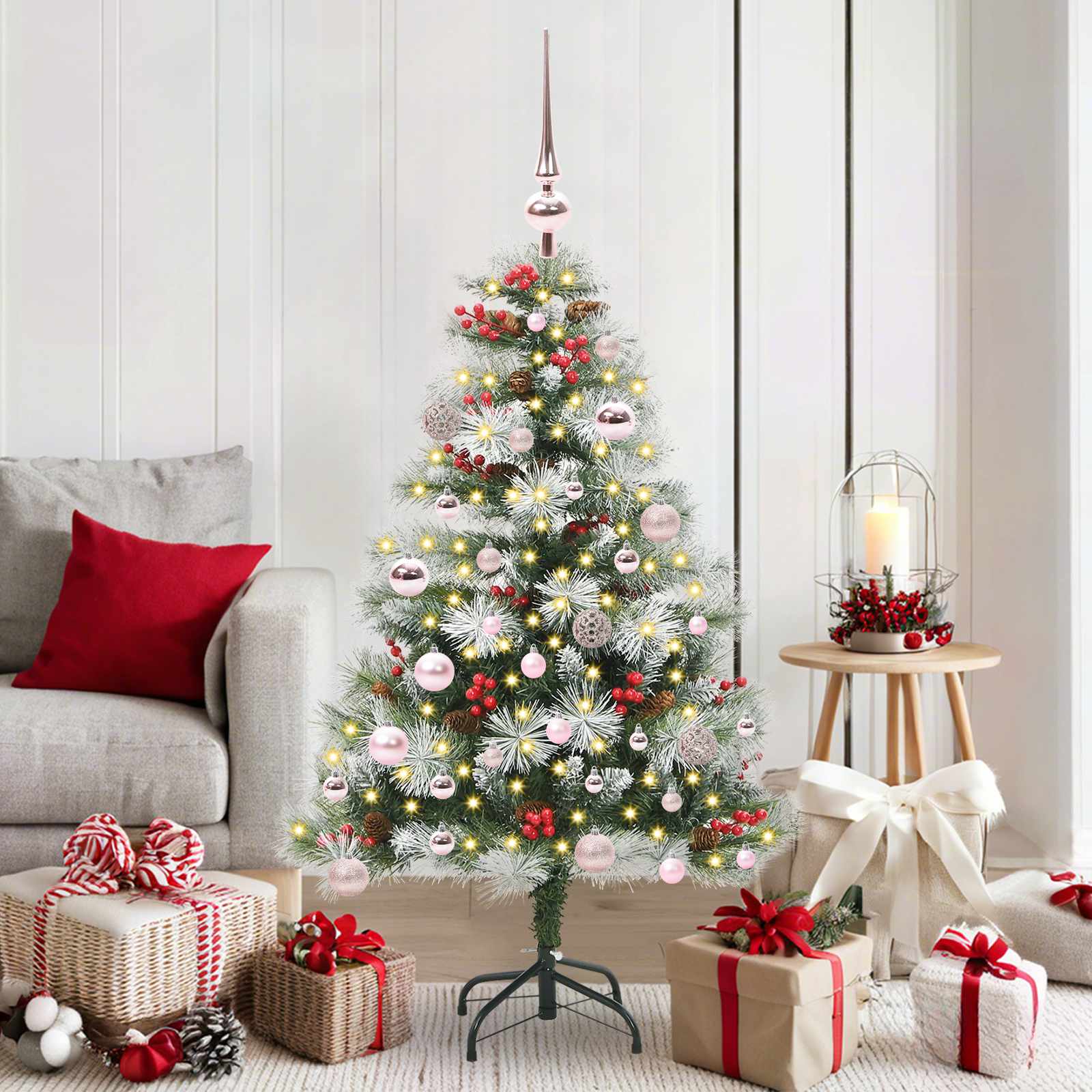 Kunstkerstboom Groen en wit 150 cm PVC en Metaal en Plastic