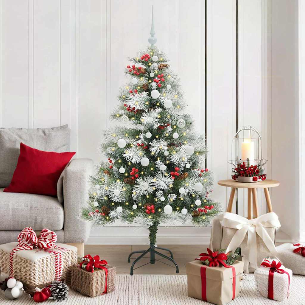 Kunstkerstboom Groen en wit 150 cm PVC en Metaal en Plastic