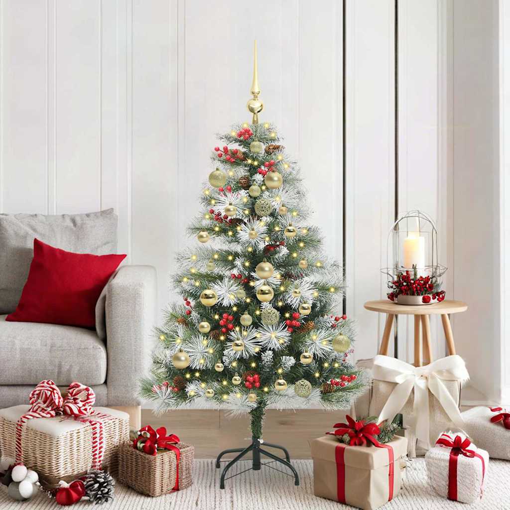 Kunstkerstboom Groen en wit 150 cm PVC en Metaal en Plastic