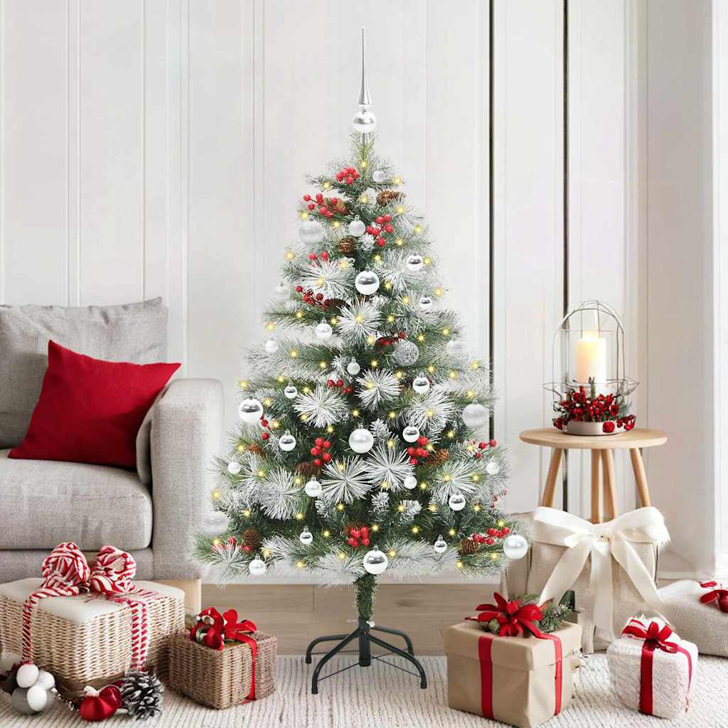 Kunstkerstboom Groen en wit 150 cm PVC en Metaal en Plastic