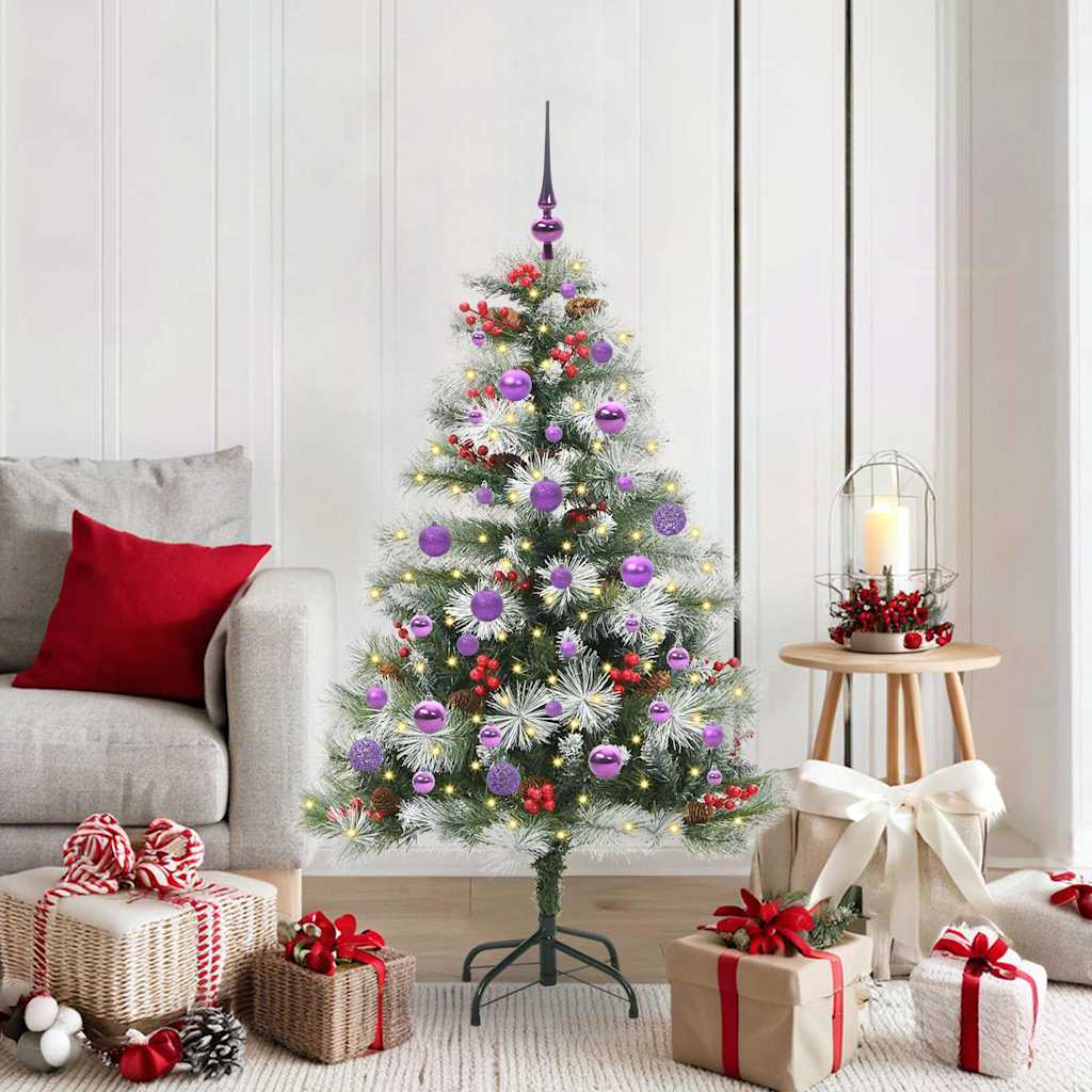 Kunstkerstboom Groen en wit 150 cm PVC en Metaal en Plastic
