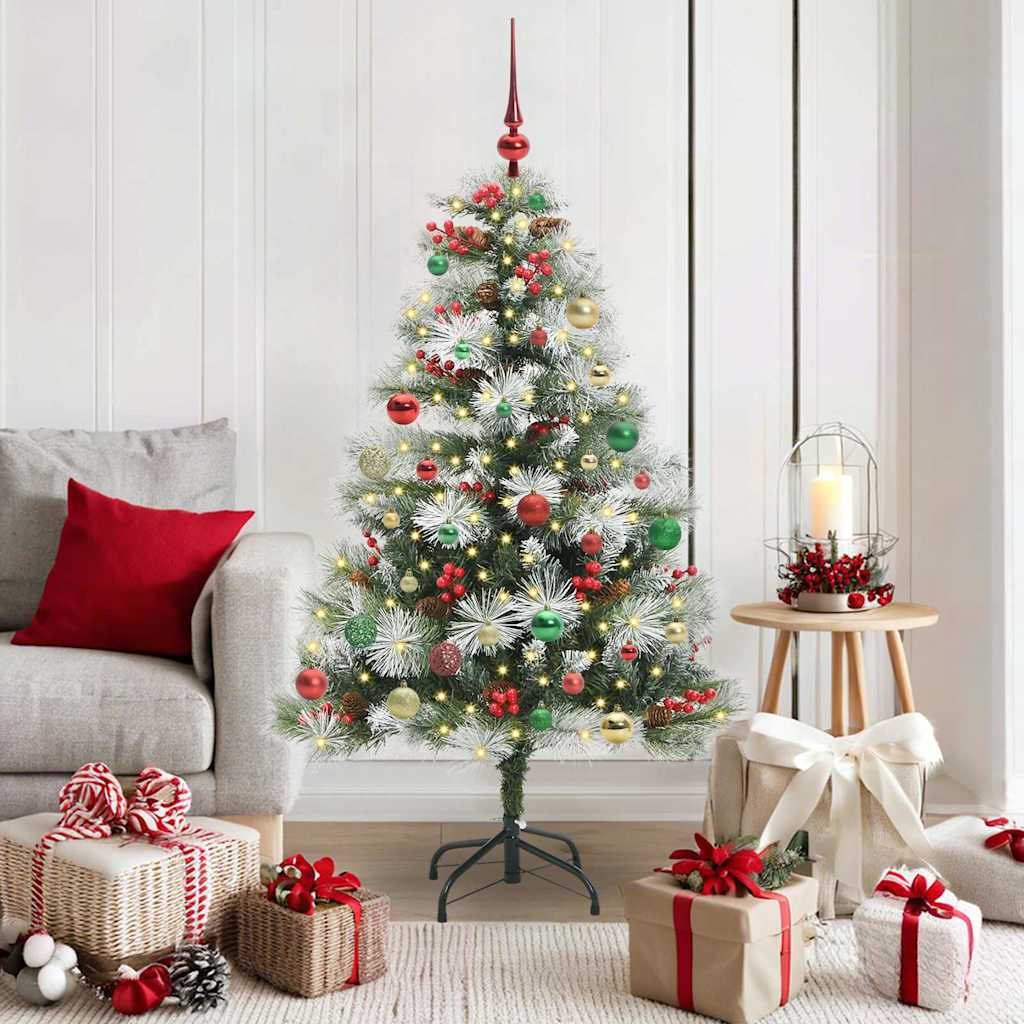 Kunstkerstboom Groen en wit 150 cm PVC en Metaal en Plastic