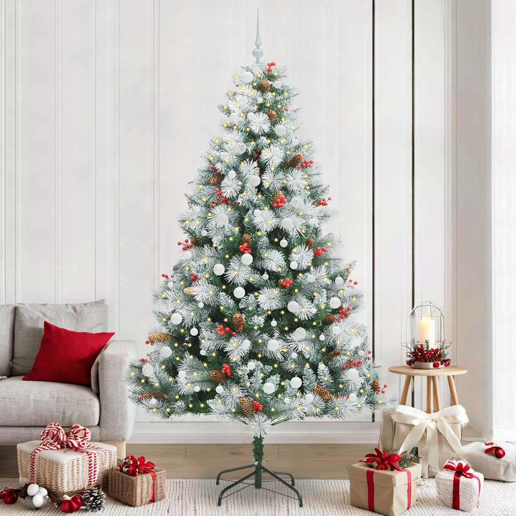 Kunstkerstboom Groen en wit 240 cm PVC en Metaal en Plastic – afbeelding 1