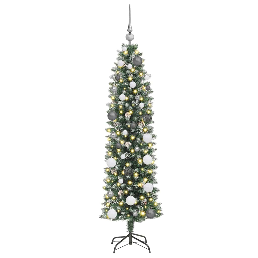 Kunstmatige slanke kerstboom met 150 LED Groen en Wit 150 cm – afbeelding 3