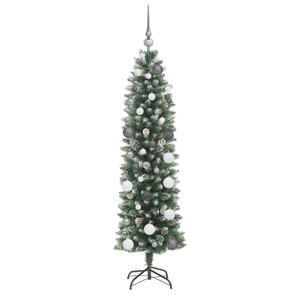 Kunstmatige slanke kerstboom met 150 LED Groen en Wit 150 cm – afbeelding 4