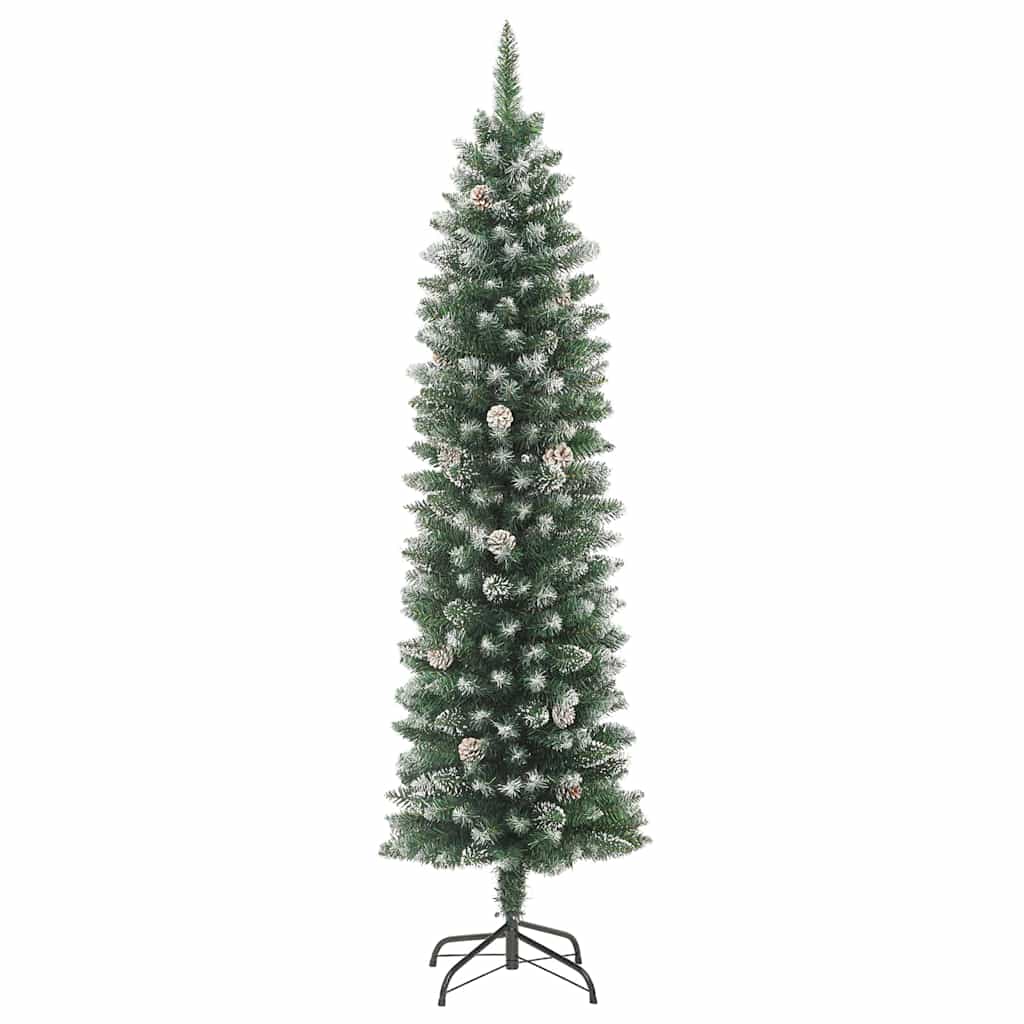 Kunstmatige slanke kerstboom met 150 LED Groen en Wit 150 cm – afbeelding 5
