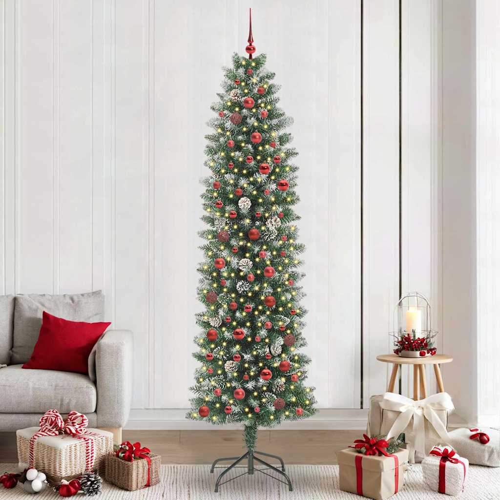 Kunstmatige slanke kerstboom met 300 LED Groen en Wit 240 cm