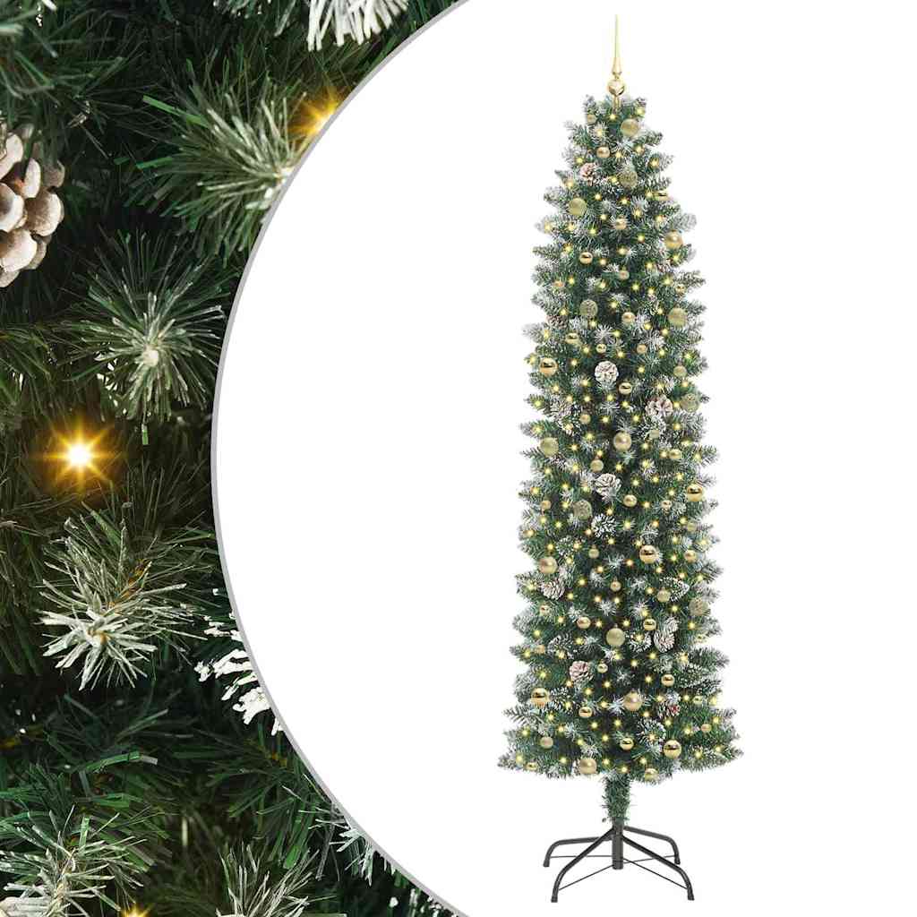 Kunstmatige slanke kerstboom met 300 LED Groen en Wit 240 cm – afbeelding 2