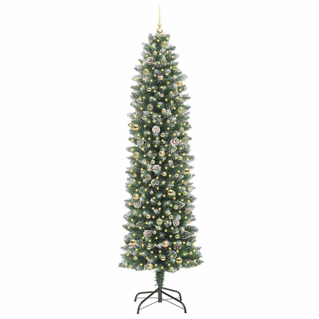 Kunstmatige slanke kerstboom met 300 LED Groen en Wit 240 cm – afbeelding 3