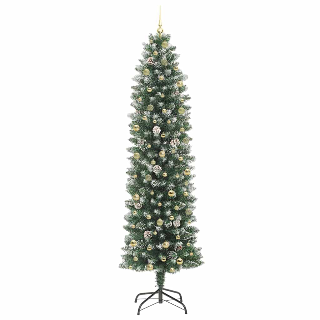 Kunstmatige slanke kerstboom met 300 LED Groen en Wit 240 cm – afbeelding 4