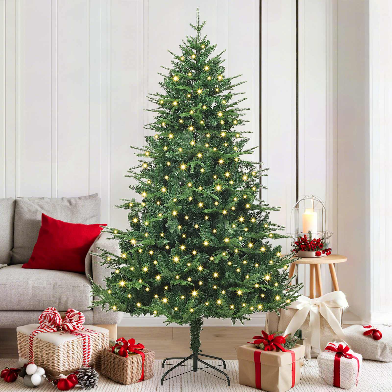 Kunst Kerstboom met verlichting Groen 180 cm PVC en PE – afbeelding 1