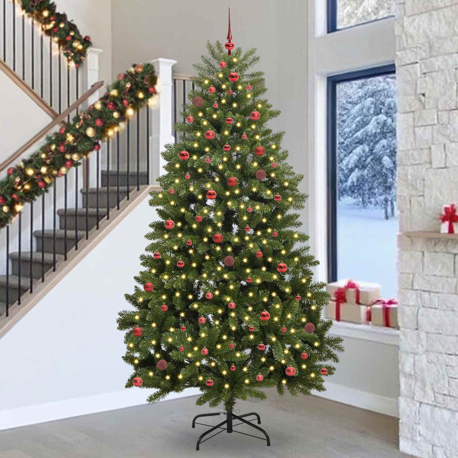 Kunstkerstboom met 300 LED Groen 270 cm PVC en Metaal – afbeelding 1