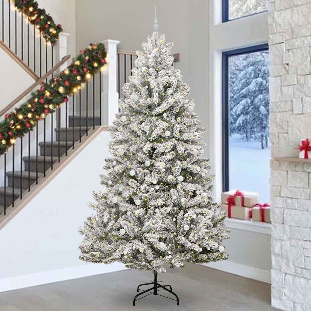Kunstkerstboom met 300 LED Groen en Wit 300 cm PVC en Metaal