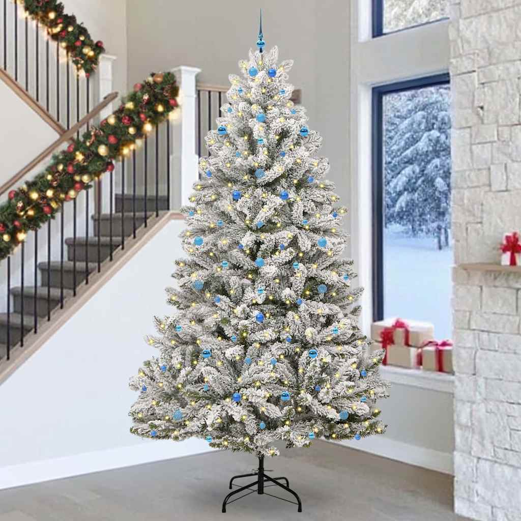 Kunstkerstboom met 300 LED Groen en Wit 300 cm PVC en Metaal – afbeelding 1