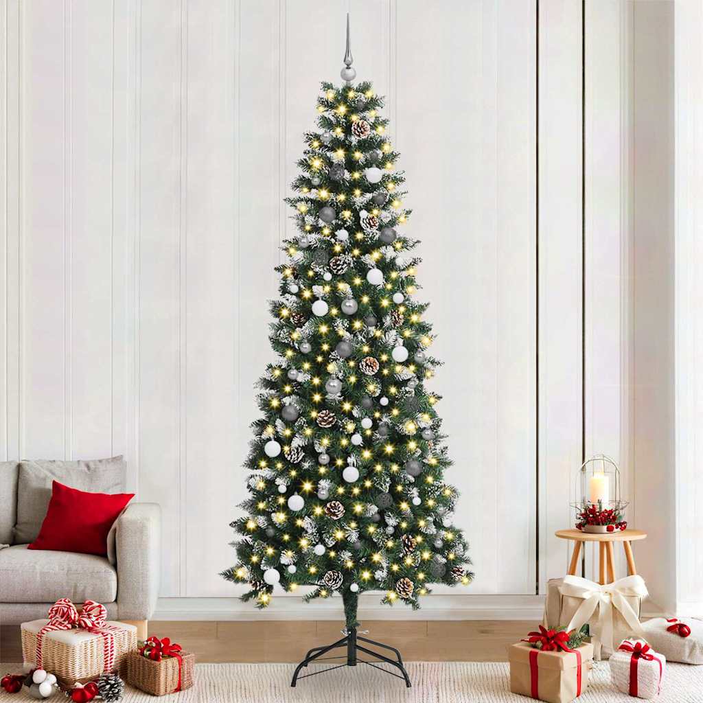 Kunstkerstboom met 300 LED Groen 240 cm PVC en Plastic en Staal – afbeelding 1