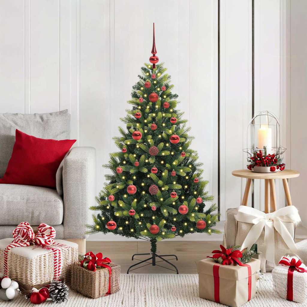 Kunstkerstboom met scharnier 150 LEDs Groen 120 cm PVC en PE