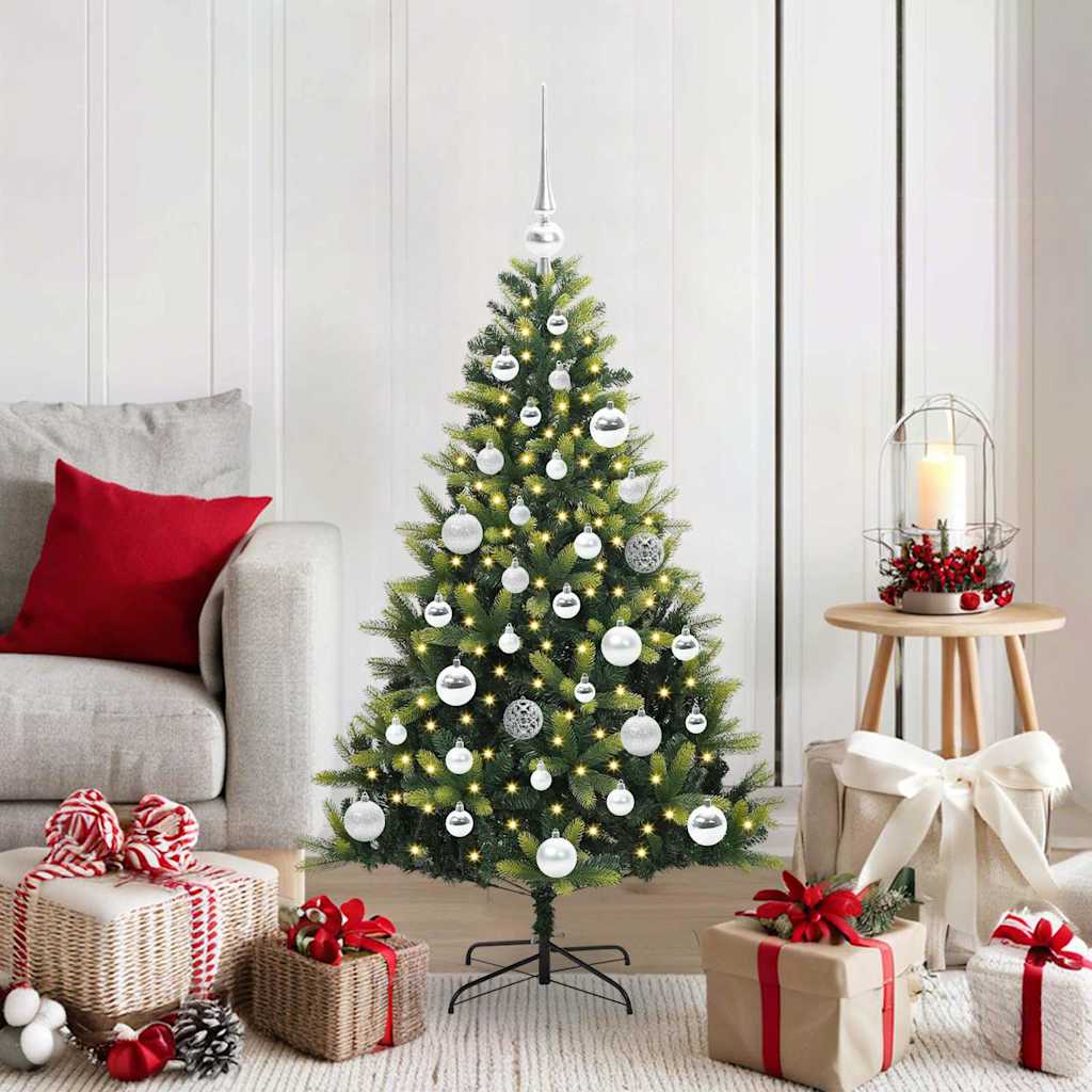 Kunstkerstboom met scharnier 150 LEDs Groen 120 cm PVC en PE