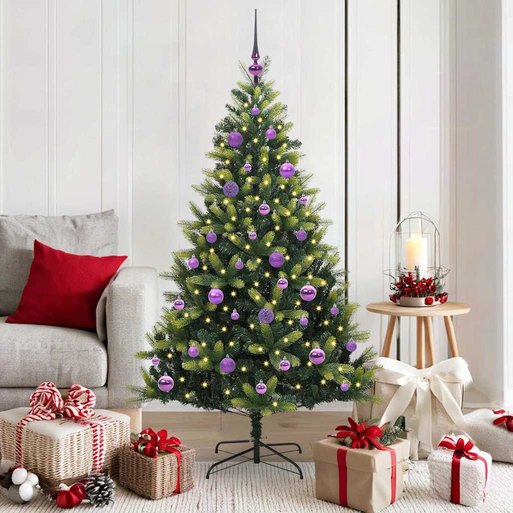 Kunstkerstboom met scharnier 150 LEDs Groen 150 cm PVC en PE – afbeelding 1
