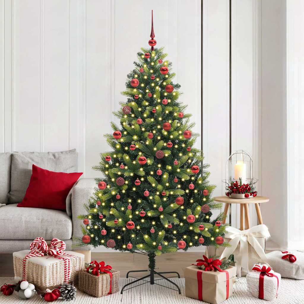 Kunstkerstboom met scharnier 300 LEDs Groen 180 cm PVC en PE