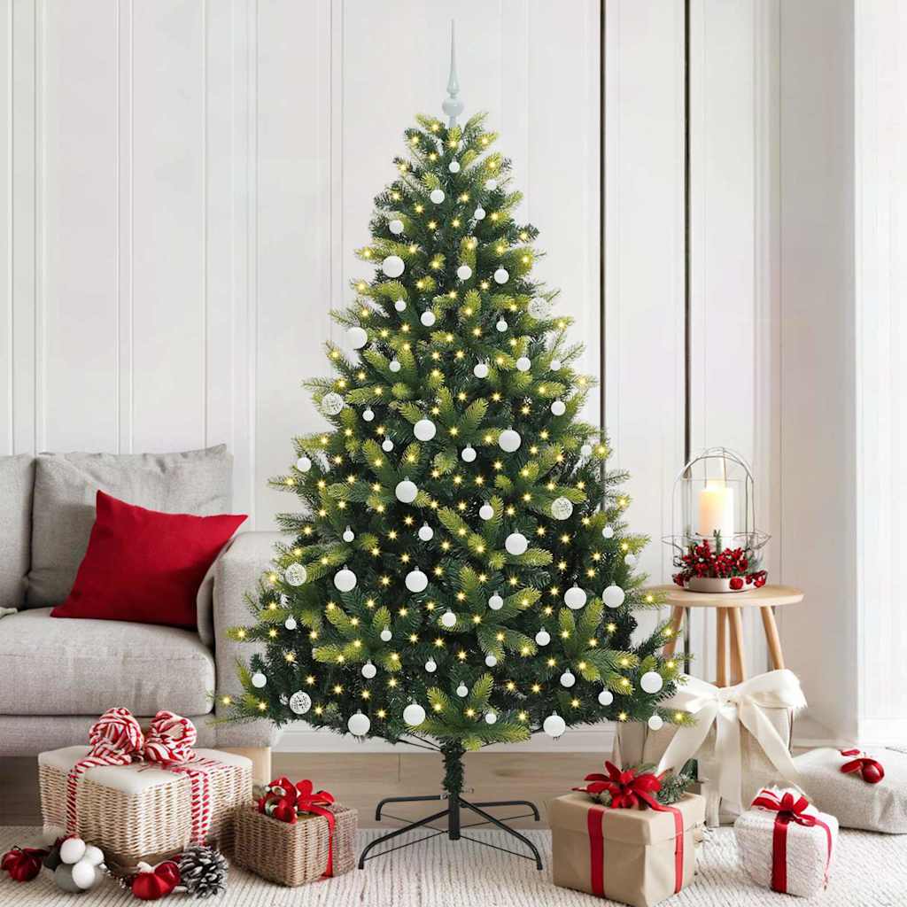 Kunstkerstboom met scharnier 300 LEDs Groen 180 cm PVC en PE